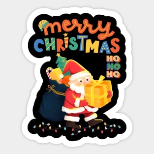 Merry Christmas Santa Delivering Presents Colorful Festive Sticker